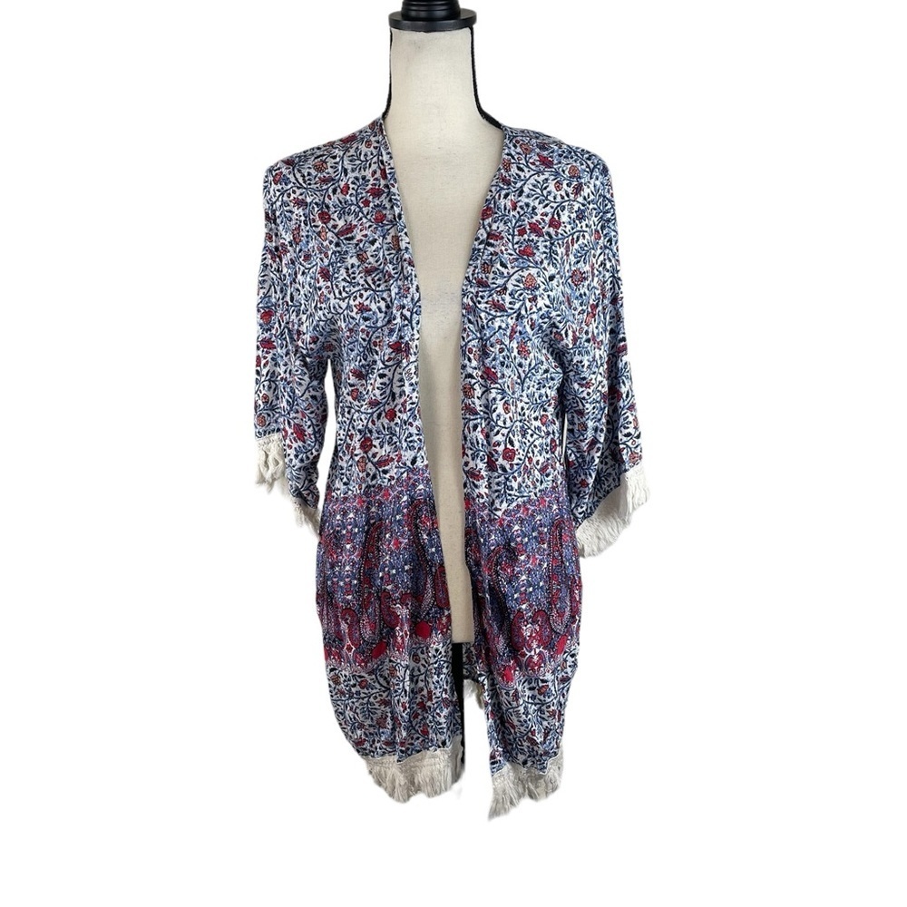 Anthropologie Roffe Accessories Kimono Jacket Fringe Multicolor Beach Pool Boho